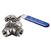 Ball Valve 3 Way L Port Side Entry Stainless 1/2"